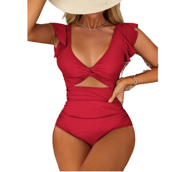 Charmo Red Ruffled One-Piece Cutout Monokini – Size M (NWOT) - Picture 1 of 4